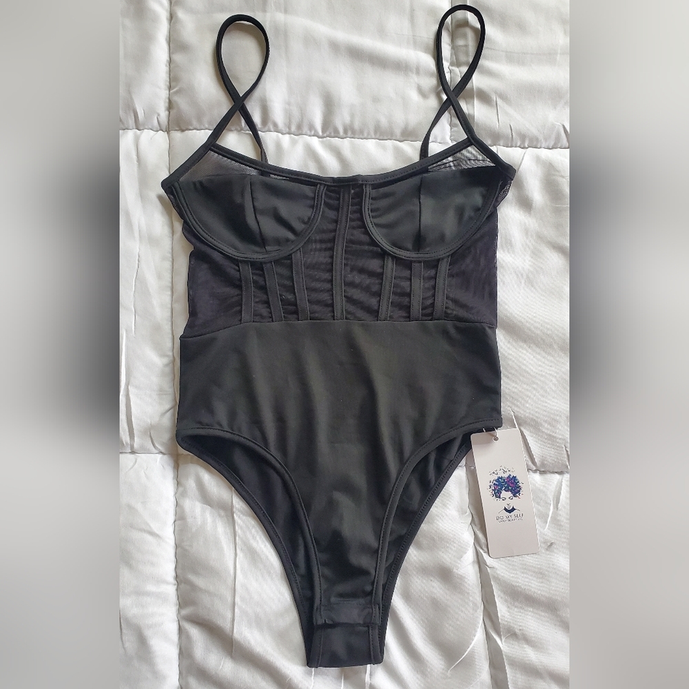 Do My Self Mesh/Solid Black Bodysuit Women's S